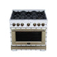 FORNO Ambassador Valente 36" 5.2 cu. ft. Gas Range, 6 Sealed Burners, Convection Oven in White with Antique Brass Accents and Copper Rivet Trim, FFSGS6299-36CPWHT