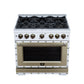 FORNO Ambassador Valente 36" 5.2 cu. ft. Gas Range, 6 Sealed Burners, Convection Oven in White with Antique Brass Accents and Copper Rivet Trim, FFSGS6299-36CPWHT