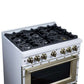 FORNO Ambassador Valente 36" 5.2 cu. ft. Gas Range, 6 Sealed Burners, Convection Oven in White with Antique Brass Accents and Copper Rivet Trim, FFSGS6299-36CPWHT