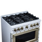 FORNO Ambassador Valente 36" 5.2 cu. ft. Gas Range, 6 Sealed Burners, Convection Oven in White with Antique Brass Accents and Copper Rivet Trim, FFSGS6299-36CPWHT