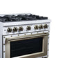 FORNO Ambassador Valente 36" 5.2 cu. ft. Gas Range, 6 Sealed Burners, Convection Oven in White with Antique Brass Accents and Copper Rivet Trim, FFSGS6299-36CPWHT
