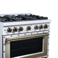 FORNO Ambassador Valente 36" 5.2 cu. ft. Gas Range, 6 Sealed Burners, Convection Oven in White with Antique Brass Accents and Copper Rivet Trim, FFSGS6299-36CPWHT