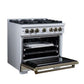 FORNO Ambassador Valente 36" 5.2 cu. ft. Gas Range, 6 Sealed Burners, Convection Oven in White with Antique Brass Accents and Copper Rivet Trim, FFSGS6299-36CPWHT