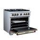 FORNO Ambassador Valente 36" 5.2 cu. ft. Gas Range, 6 Sealed Burners, Convection Oven in White with Antique Brass Accents and Copper Rivet Trim, FFSGS6299-36CPWHT