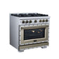 FORNO Ambassador Valente 36" 5.2 cu. ft. Gas Range, 6 Sealed Burners, Convection Oven in White with Antique Brass Accents and Copper Rivet Trim, FFSGS6299-36CPWHT