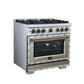 FORNO Ambassador Valente 36" 5.2 cu. ft. Gas Range, 6 Sealed Burners, Convection Oven in White with Antique Brass Accents and Copper Rivet Trim, FFSGS6299-36CPWHT