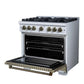 FORNO Ambassador Valente 36" 5.2 cu. ft. Gas Range, 6 Sealed Burners, Convection Oven in White with Antique Brass Accents and Copper Rivet Trim, FFSGS6299-36CPWHT