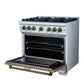 FORNO Ambassador Valente 36" 5.2 cu. ft. Gas Range, 6 Sealed Burners, Convection Oven in White with Antique Brass Accents and Copper Rivet Trim, FFSGS6299-36CPWHT