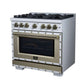 FORNO Ambassador Valente 36" 5.2 cu. ft. Gas Range, 6 Sealed Burners, Convection Oven in White with Antique Brass Accents and Copper Rivet Trim, FFSGS6299-36CPWHT