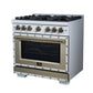 FORNO Ambassador Valente 36" 5.2 cu. ft. Gas Range, 6 Sealed Burners, Convection Oven in White with Antique Brass Accents and Copper Rivet Trim, FFSGS6299-36CPWHT