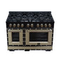 FORNO Ambassador Valente 48" 6.7 cu. ft. Gas Range, 8 Sealed Burners, Convection Oven in Black with Antique Brass Accents and Copper Rivet Trim, FFSGS6299-48CPBLK