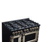FORNO Ambassador Valente 48" 6.7 cu. ft. Gas Range, 8 Sealed Burners, Convection Oven in Black with Antique Brass Accents and Copper Rivet Trim, FFSGS6299-48CPBLK