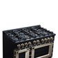FORNO Ambassador Valente 48" 6.7 cu. ft. Gas Range, 8 Sealed Burners, Convection Oven in Black with Antique Brass Accents and Copper Rivet Trim, FFSGS6299-48CPBLK
