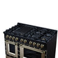 FORNO Ambassador Valente 48" 6.7 cu. ft. Gas Range, 8 Sealed Burners, Convection Oven in Black with Antique Brass Accents and Copper Rivet Trim, FFSGS6299-48CPBLK
