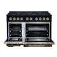 FORNO Ambassador Valente 48" 6.7 cu. ft. Gas Range, 8 Sealed Burners, Convection Oven in Black with Antique Brass Accents and Copper Rivet Trim, FFSGS6299-48CPBLK