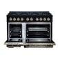FORNO Ambassador Valente 48" 6.7 cu. ft. Gas Range, 8 Sealed Burners, Convection Oven in Black with Antique Brass Accents and Copper Rivet Trim, FFSGS6299-48CPBLK