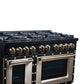 FORNO Ambassador Valente 48" 6.7 cu. ft. Gas Range, 8 Sealed Burners, Convection Oven in Black with Antique Brass Accents and Copper Rivet Trim, FFSGS6299-48CPBLK