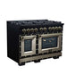 FORNO Ambassador Valente 48" 6.7 cu. ft. Gas Range, 8 Sealed Burners, Convection Oven in Black with Antique Brass Accents and Copper Rivet Trim, FFSGS6299-48CPBLK