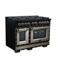 FORNO Ambassador Valente 48" 6.7 cu. ft. Gas Range, 8 Sealed Burners, Convection Oven in Black with Antique Brass Accents and Copper Rivet Trim, FFSGS6299-48CPBLK