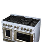 FORNO Ambassador Valente 48" 6.7 cu. ft. Gas Range, 8 Sealed Burners, Convection Oven in White with Antique Brass Accents and Copper Rivet Trim, FFSGS6299-48CPWHT
