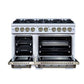 FORNO Ambassador Valente 48" 6.7 cu. ft. Gas Range, 8 Sealed Burners, Convection Oven in White with Antique Brass Accents and Copper Rivet Trim, FFSGS6299-48CPWHT