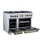 FORNO Ambassador Valente 48" 6.7 cu. ft. Gas Range, 8 Sealed Burners, Convection Oven in White with Antique Brass Accents and Copper Rivet Trim, FFSGS6299-48CPWHT