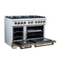 FORNO Ambassador Valente 48" 6.7 cu. ft. Gas Range, 8 Sealed Burners, Convection Oven in White with Antique Brass Accents and Copper Rivet Trim, FFSGS6299-48CPWHT