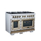 FORNO Ambassador Valente 48" 6.7 cu. ft. Gas Range, 8 Sealed Burners, Convection Oven in White with Antique Brass Accents and Copper Rivet Trim, FFSGS6299-48CPWHT