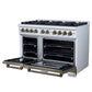FORNO Ambassador Valente 48" 6.7 cu. ft. Gas Range, 8 Sealed Burners, Convection Oven in White with Antique Brass Accents and Copper Rivet Trim, FFSGS6299-48CPWHT