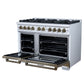 FORNO Ambassador Valente 48" 6.7 cu. ft. Gas Range, 8 Sealed Burners, Convection Oven in White with Antique Brass Accents and Copper Rivet Trim, FFSGS6299-48CPWHT