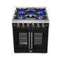 FORNO Capriasca 30" 4.32 cu. ft. French Door Gas Range with 5 Brass Burners, Air Fryer Kit, Rotisserie Kit, Wok Support & Griddle in Black with Antique Brass Accents, FFSGS6460-30BLK