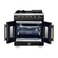 FORNO Capriasca 30" 4.32 cu. ft. French Door Gas Range with 5 Brass Burners, Air Fryer Kit, Rotisserie Kit, Wok Support & Griddle in Black with Antique Brass Accents, FFSGS6460-30BLK