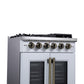 FORNO Capriasca 30" 4.32 cu. ft. French Door Gas Range with 5 Brass Burners, Air Fryer Kit, Rotisserie Kit, Wok Support & Griddle in White with Antique Brass Accents, FFSGS6460-30WHT