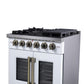 FORNO Capriasca 30" 4.32 cu. ft. French Door Gas Range with 5 Brass Burners, Air Fryer Kit, Rotisserie Kit, Wok Support & Griddle in White with Antique Brass Accents, FFSGS6460-30WHT