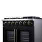 FORNO Capriasca 36" 5.36 cu. ft. French Door Gas Range with 6 Brass Burners, Air Fryer Kit, Rotisserie Kit, Wok Support & Griddle in Black with Antique Brass Accents, FFSGS6460-36BLK
