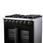 FORNO Capriasca 36" 5.36 cu. ft. French Door Gas Range with 6 Brass Burners, Air Fryer Kit, Rotisserie Kit, Wok Support & Griddle in Black with Antique Brass Accents, FFSGS6460-36BLK