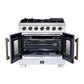 FORNO Capriasca 36" 5.36 cu. ft. French Door Gas Range with 6 Brass Burners, Air Fryer Kit, Rotisserie Kit, Wok Support & Griddle in White with Antique Brass Accents, FFSGS6460-36WHT