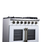 FORNO Capriasca 36" 5.36 cu. ft. French Door Gas Range with 6 Brass Burners, Air Fryer Kit, Rotisserie Kit, Wok Support & Griddle in White with Antique Brass Accents, FFSGS6460-36WHT