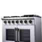 FORNO Capriasca 36" 5.36 cu. ft. French Door Gas Range with 6 Brass Burners, Air Fryer Kit, Rotisserie Kit, Wok Support & Griddle in White with Antique Brass Accents, FFSGS6460-36WHT