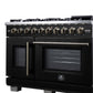 FORNO Capriasca 48" 6.58 cu. ft. French Door Gas Range with 8 Brass Burners, Air Fryer Kit, Rotisserie Kit, Wok Support & Griddle in Black with Antique Brass Accents, FFSGS6460-48BLK