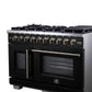 FORNO Capriasca 48" 6.58 cu. ft. French Door Gas Range with 8 Brass Burners, Air Fryer Kit, Rotisserie Kit, Wok Support & Griddle in Black with Antique Brass Accents, FFSGS6460-48BLK