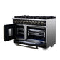 FORNO Capriasca 48" 6.58 cu. ft. French Door Gas Range with 8 Brass Burners, Air Fryer Kit, Rotisserie Kit, Wok Support & Griddle in Black with Antique Brass Accents, FFSGS6460-48BLK