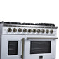 FORNO Capriasca 48" 6.58 cu. ft. French Door Gas Range with 8 Brass Burners, Air Fryer Kit, Rotisserie Kit, Wok Support & Griddle in White with Antique Brass Accents, FFSGS6460-48WHT