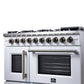 FORNO Capriasca 48" 6.58 cu. ft. French Door Gas Range with 8 Brass Burners, Air Fryer Kit, Rotisserie Kit, Wok Support & Griddle in White with Antique Brass Accents, FFSGS6460-48WHT