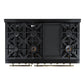 FORNO Antico 48" 5.5 cu. ft. Gas Range with 8 Sealed Burners and Griddle in Black with Antique Brass Accents, FFSGS6219-48BLK