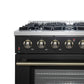 FORNO Galiano 36" 5.36 cu. ft. Gas Range with 6 Sealed Burners in Black with Antique Brass Accents, FFSGS6244-36BLK