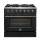 FORNO Galiano 36" 5.36 cu. ft. Gas Range with 6 Sealed Burners in Black with Antique Brass Accents, FFSGS6244-36BLK