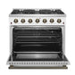 FORNO Espresso Galiano 36" 5.36 cu. ft. Gas Range with 6 Sealed Burners in White with Antique Brass Accents, FFSGS6244-36WHT
