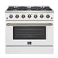 FORNO Espresso Galiano 36" 5.36 cu. ft. Gas Range with 6 Sealed Burners in White with Antique Brass Accents, FFSGS6244-36WHT