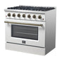 FORNO Espresso Galiano 36" 5.36 cu. ft. Gas Range with 6 Sealed Burners in White with Antique Brass Accents, FFSGS6244-36WHT